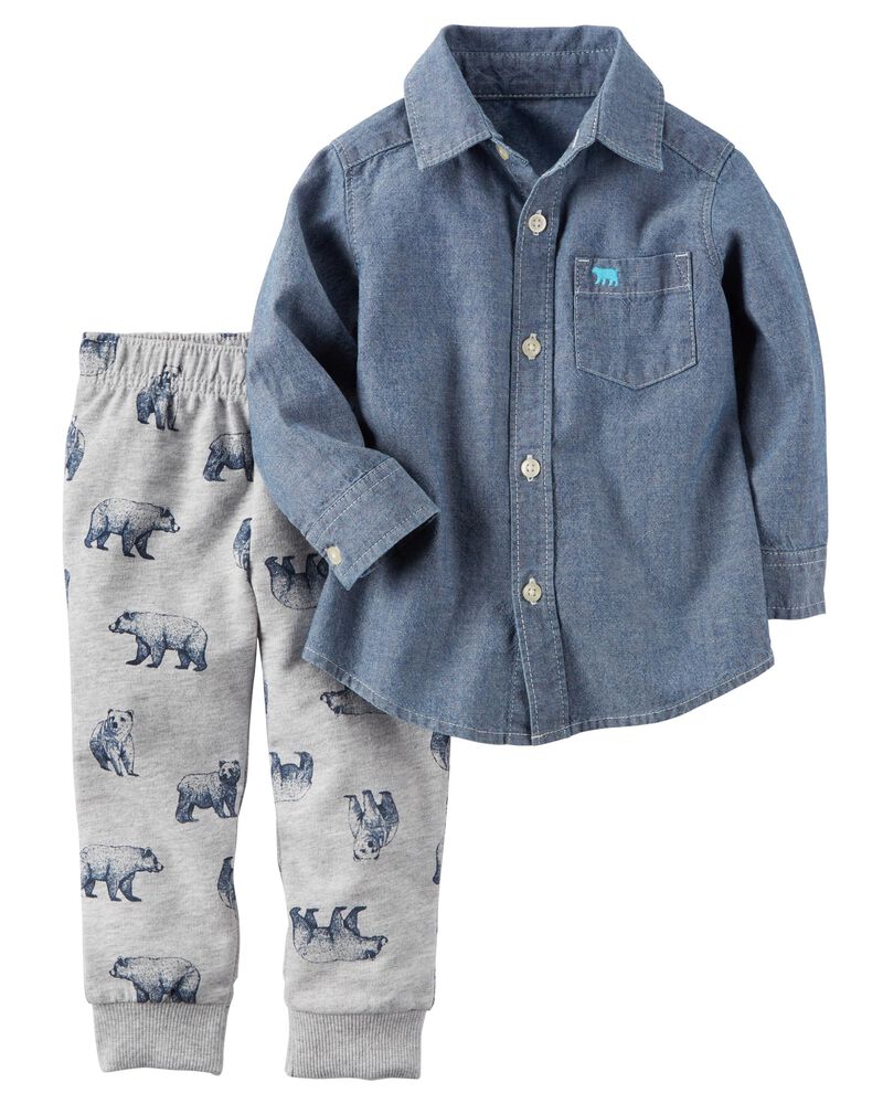 NEW Carter/'s Boy/'s 2-Piece Button Shirt with Hoodie and Jogger Pant Set